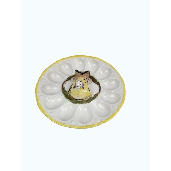 Chicken Deviled Egg Plate With 12 Egg Slots & Yellow Trim Easter Holiday Summer - Picture 12 of 12